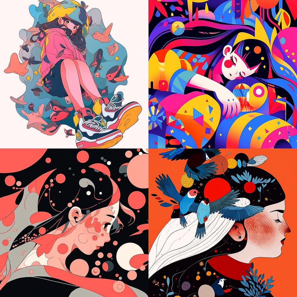 Piet Parra style, Midjourney Niji 5, render 1 of 4