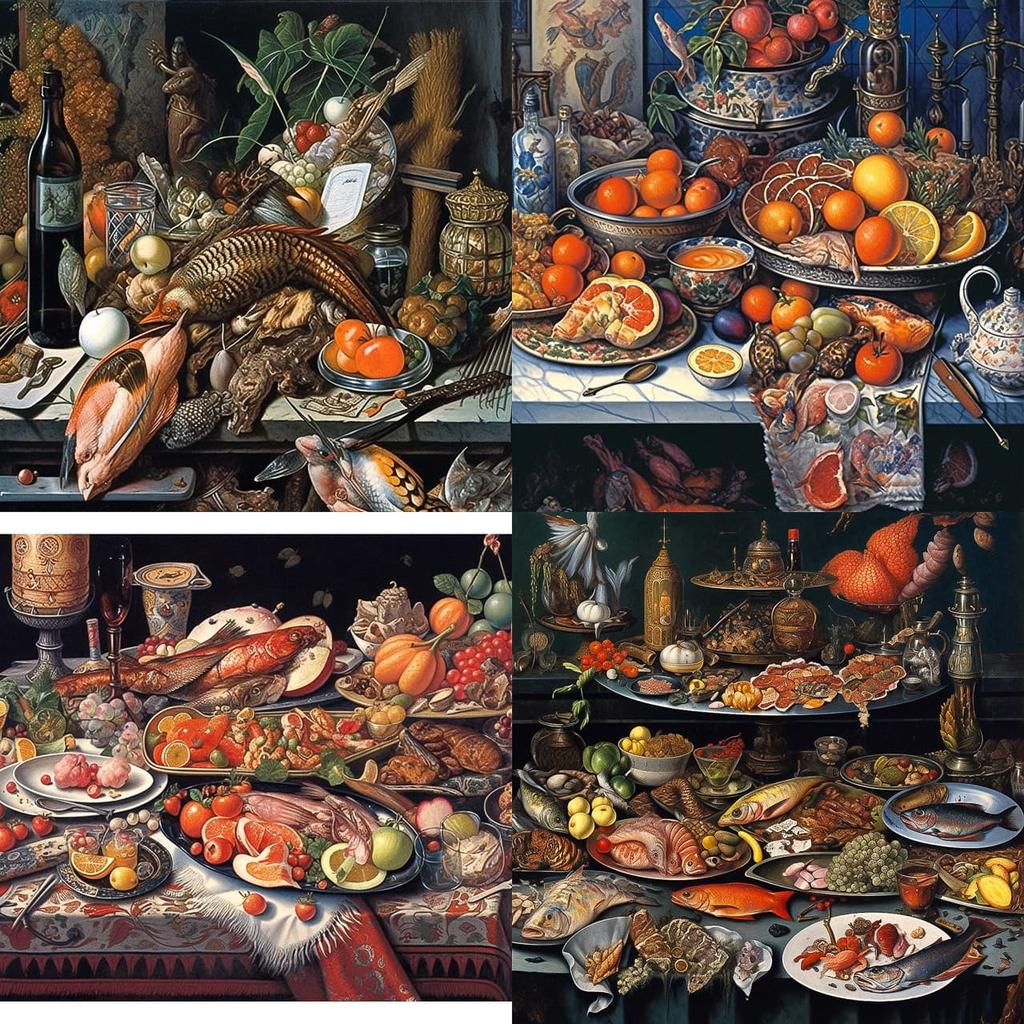Pieter Aertsen style, Midjourney Niji 5, render 1 of 4