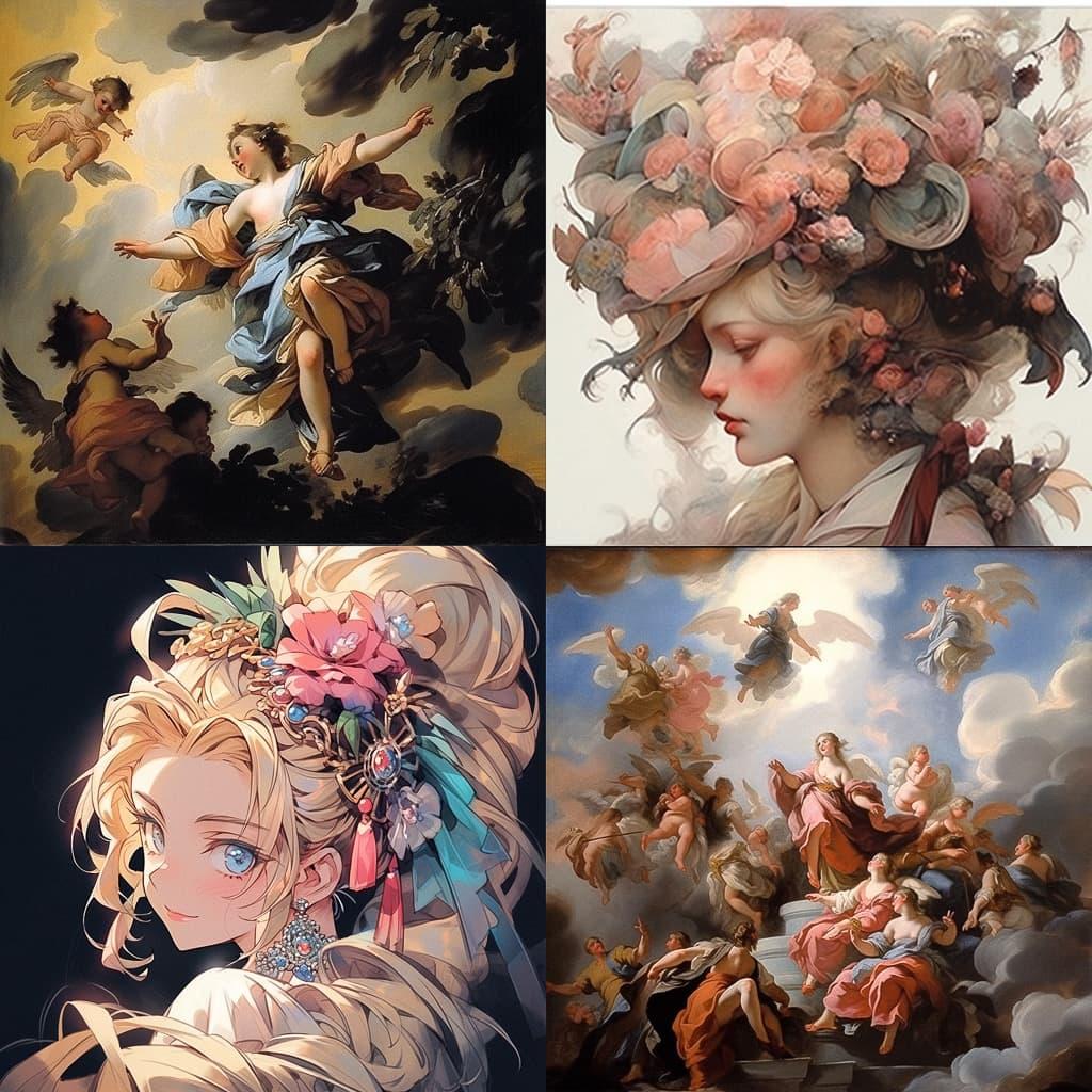Pietro da Cortona style, Midjourney Niji 5, render 1 of 4