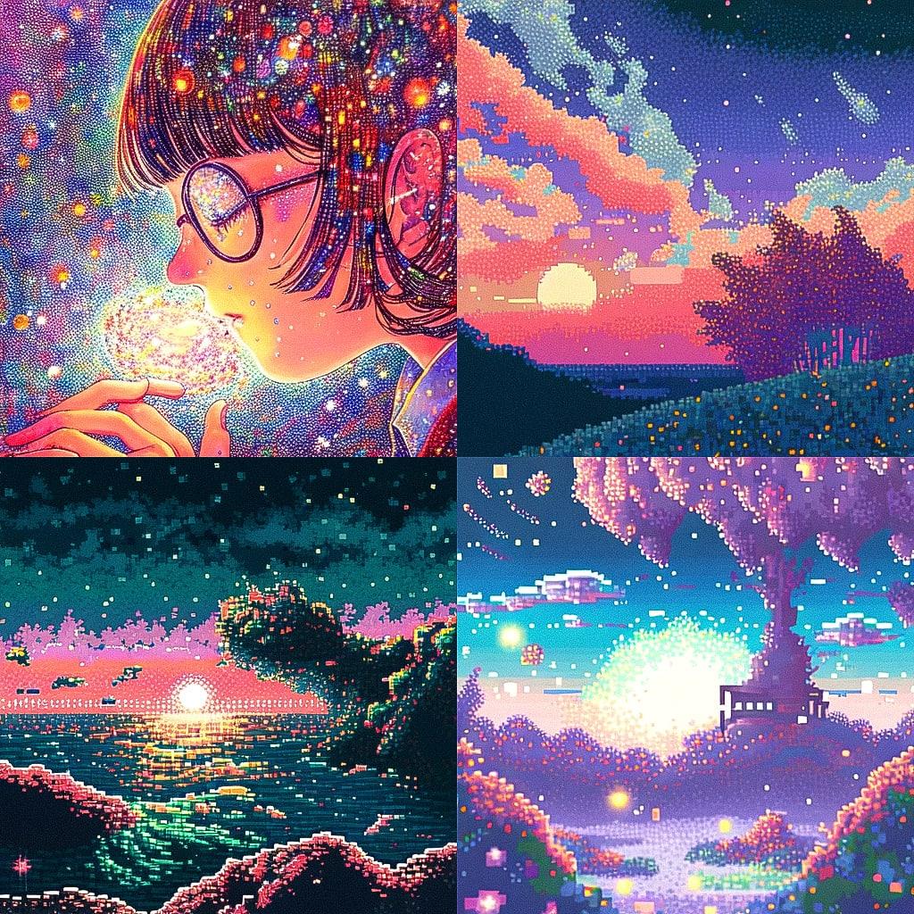 Pointillism style, Midjourney Niji 4, render 1 of 4