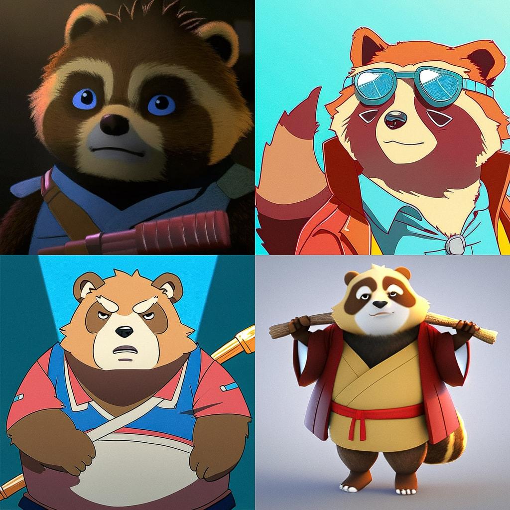 Pom Poko style, Midjourney Niji 4, render 1 of 4