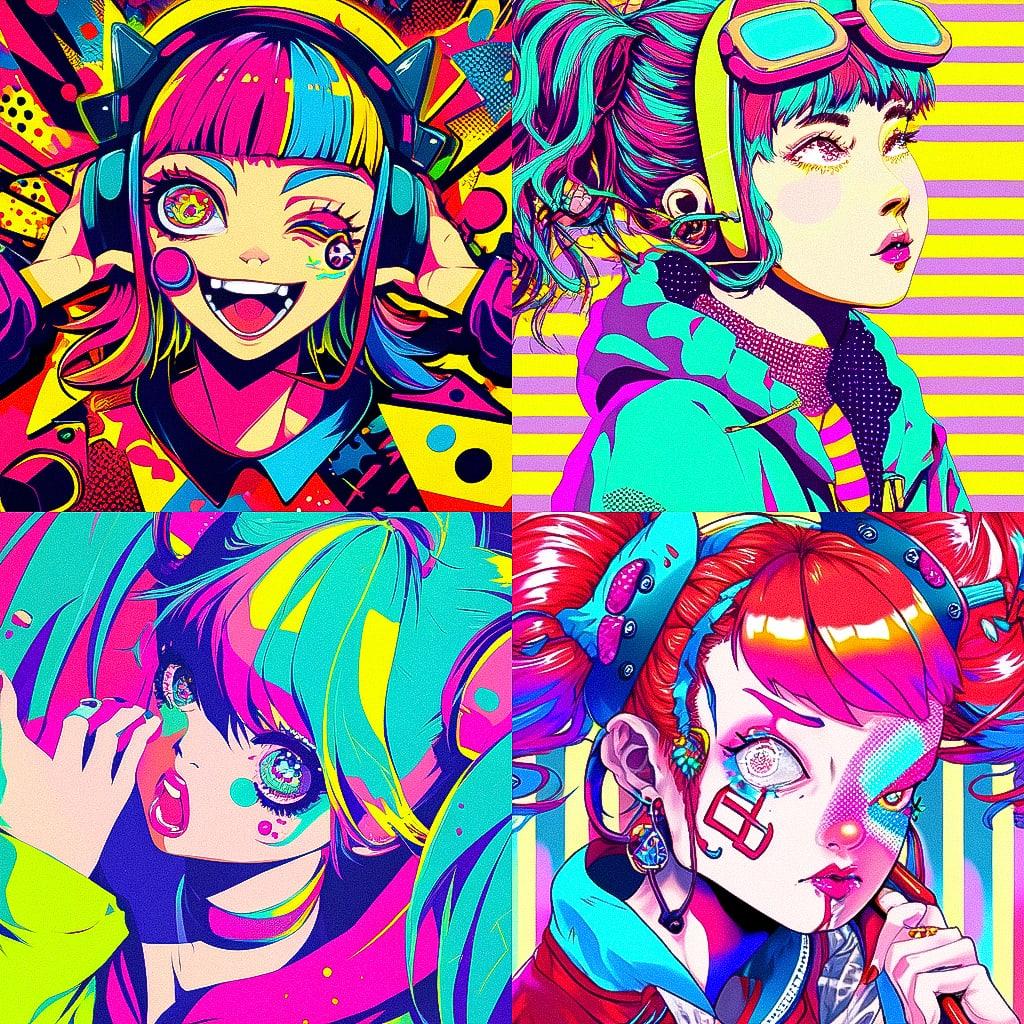 Pop art style, Midjourney Niji 4, render 1 of 4