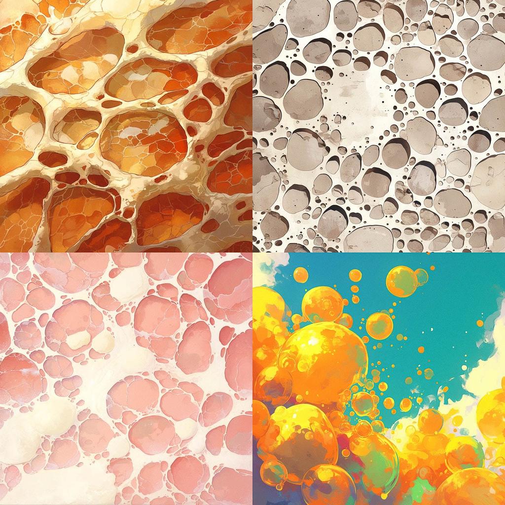 Porous texture style, Midjourney Niji 6, render 1 of 4