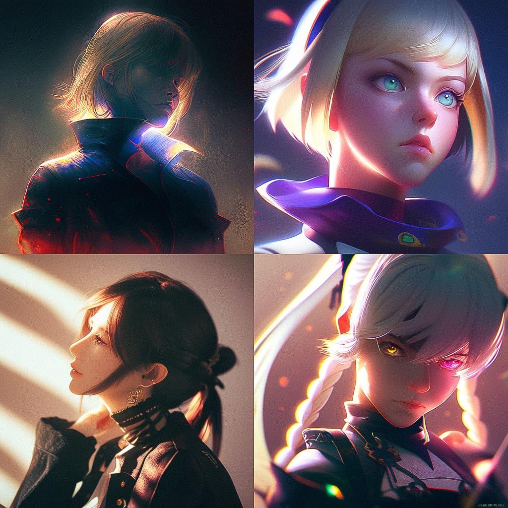Portrait shot with back lighting style, Midjourney Niji 5, render 1 of 4