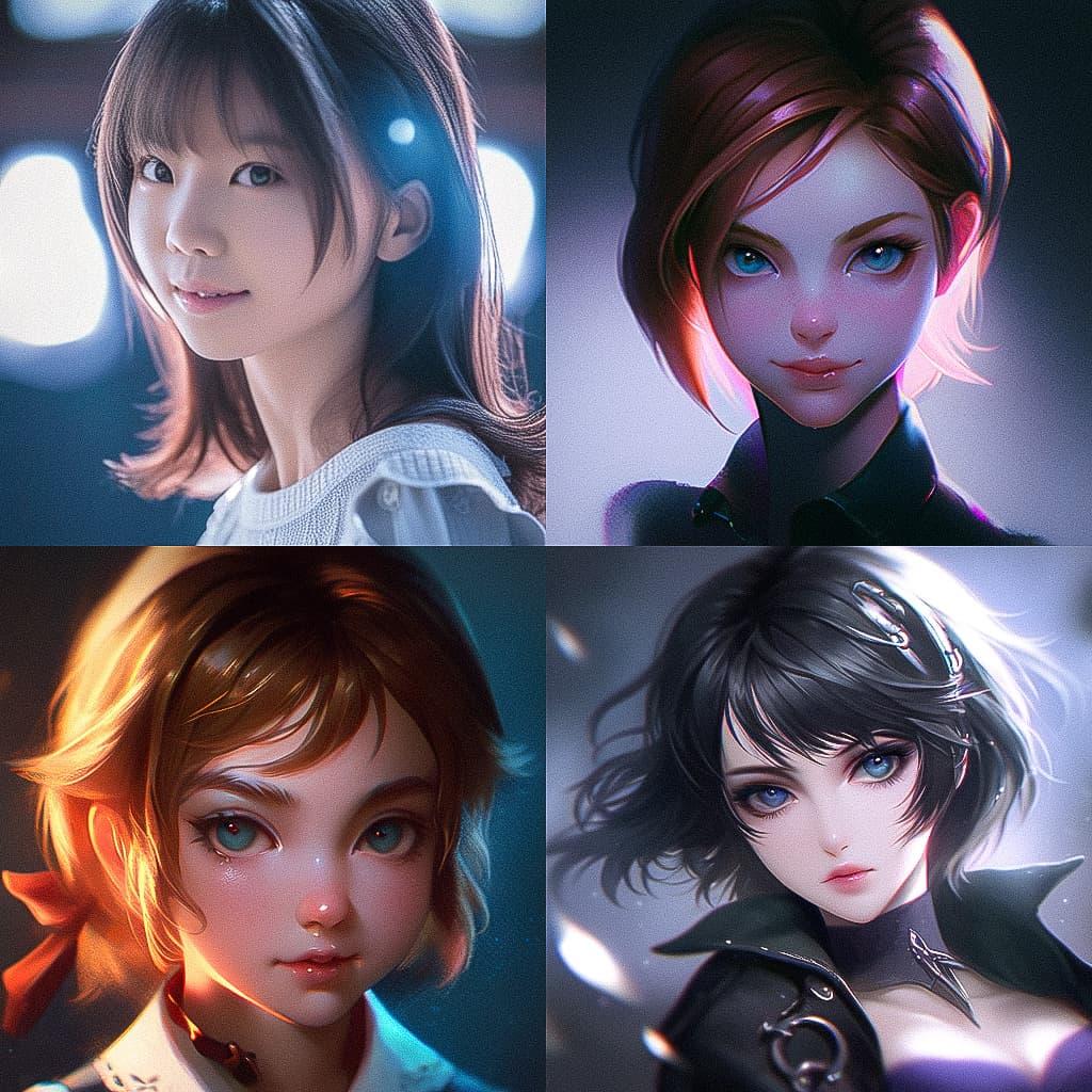 Portrait shot with bottom lighting style, Midjourney Niji 5, render 1 of 4