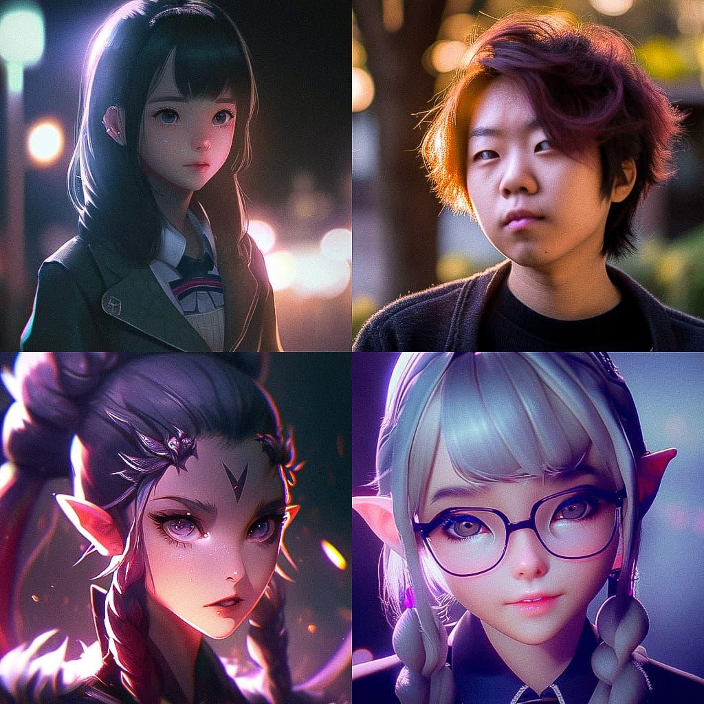 Portrait shot with soft lighting style, Midjourney Niji 5, render 1 of 4