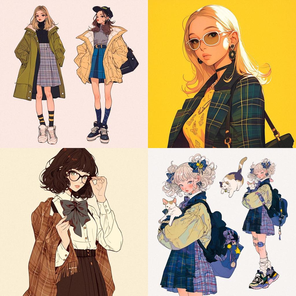 Preppy fashion style, Midjourney Niji 6, render 1 of 4