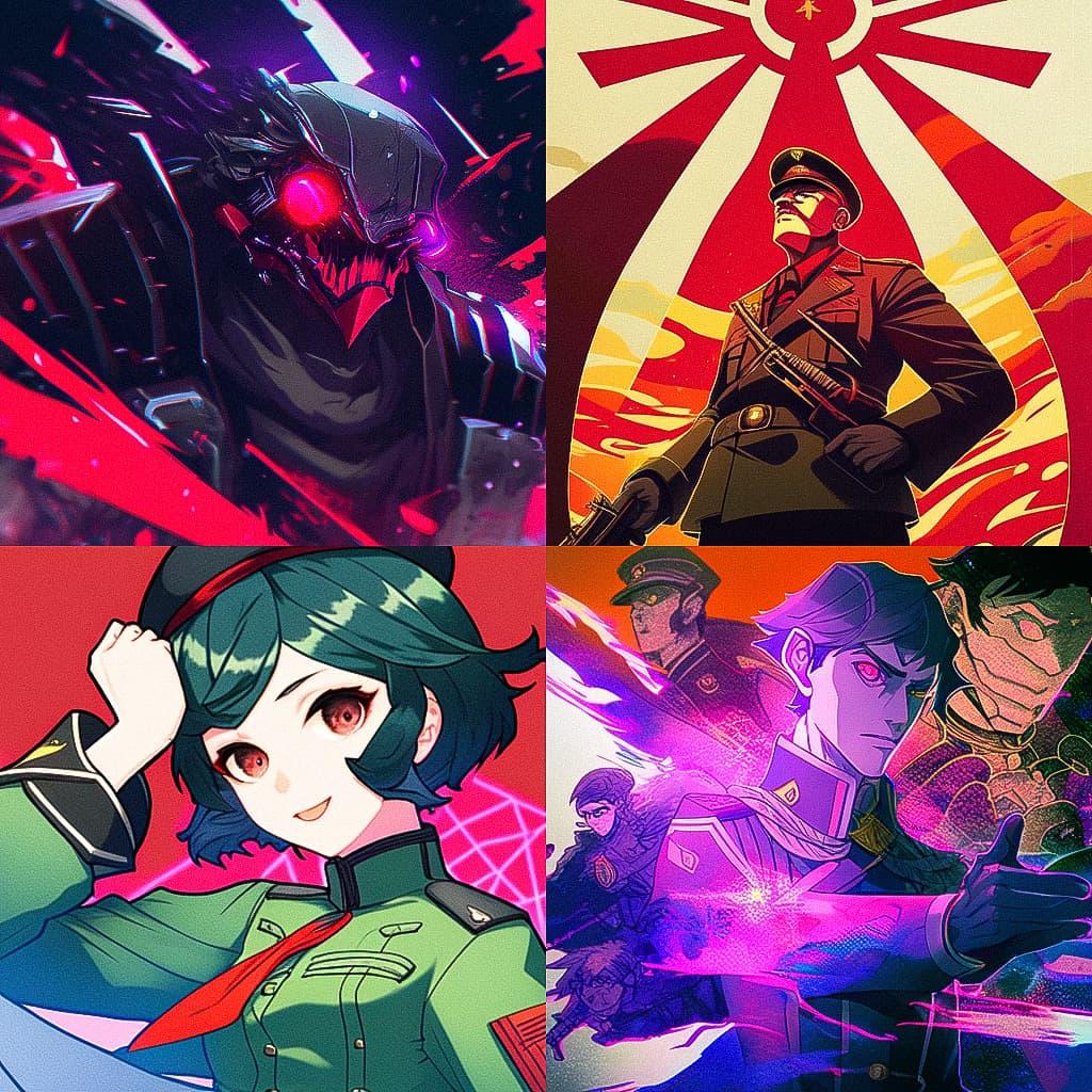 Propaganda art style, Midjourney Niji 5, render 1 of 4