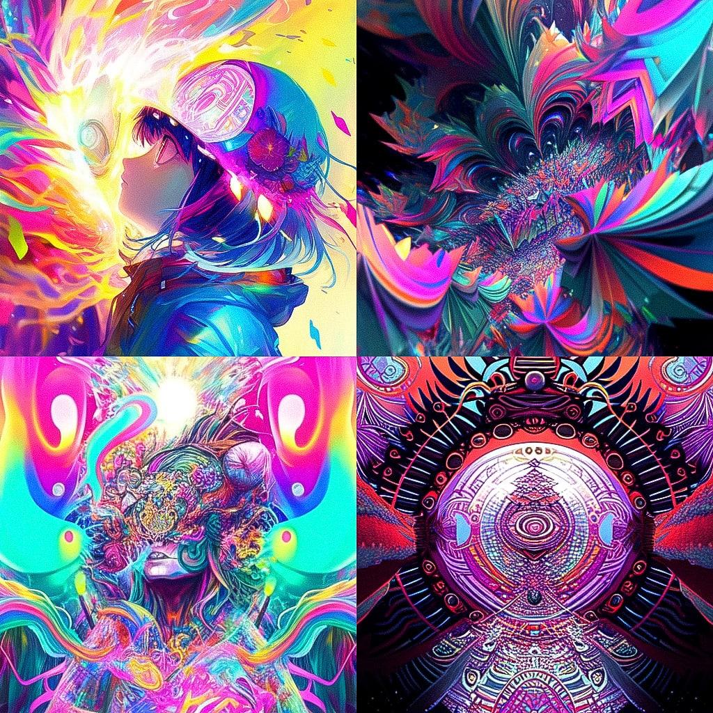 Psychedelic art style, Midjourney Niji 4, render 1 of 4