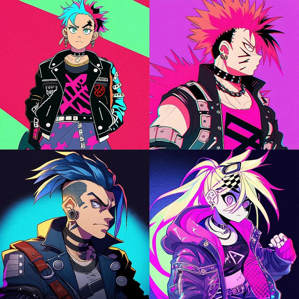 Punk fashion style, Midjourney Niji 4, render 1 of 4