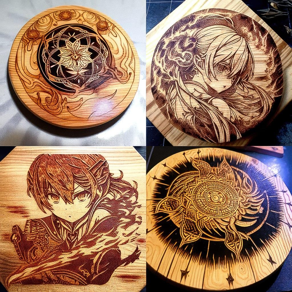 Pyrography style, Midjourney Niji 4, render 1 of 4