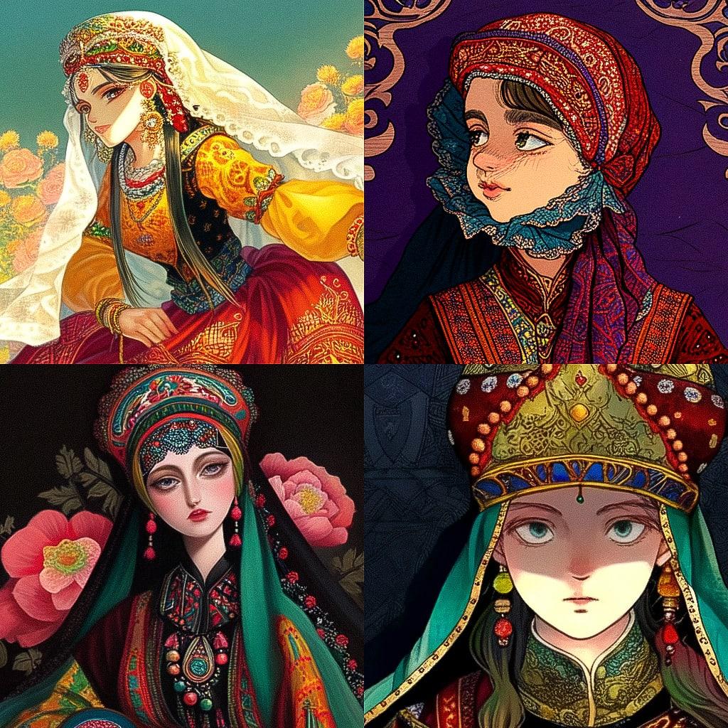 Qajar art style, Midjourney Niji 4, render 1 of 4