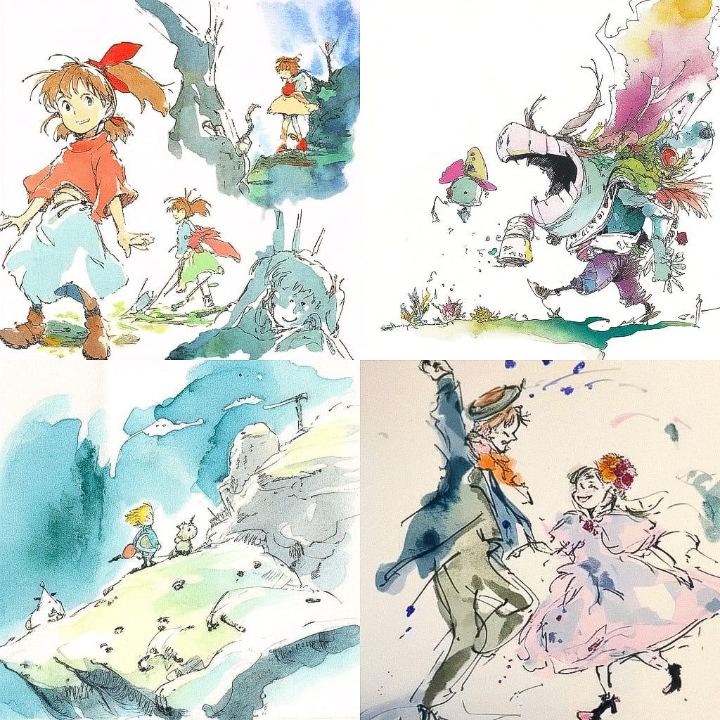 Quentin Blake style, Midjourney Niji 4, render 1 of 4