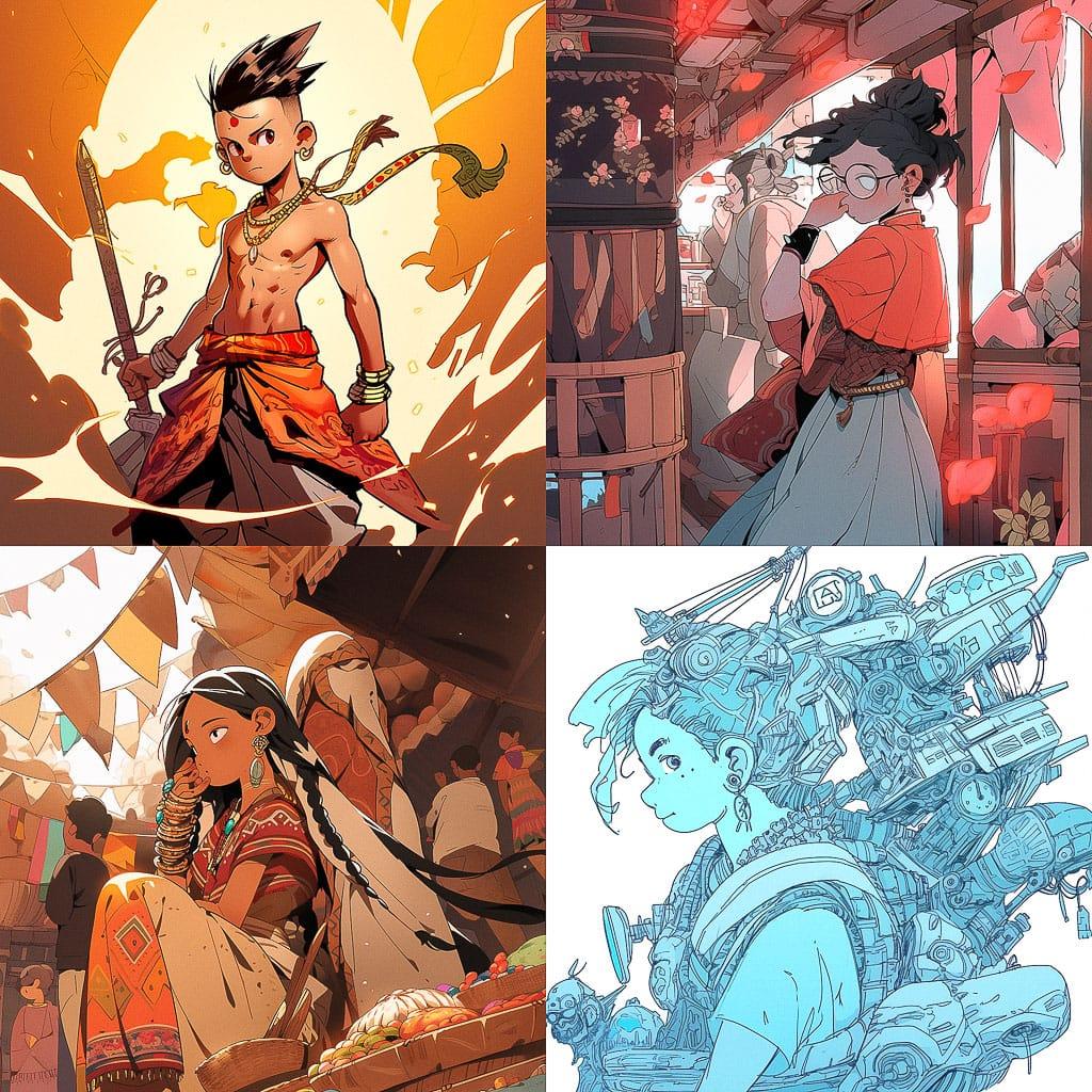 R. K. Laxman style, Midjourney Niji 5, render 1 of 4