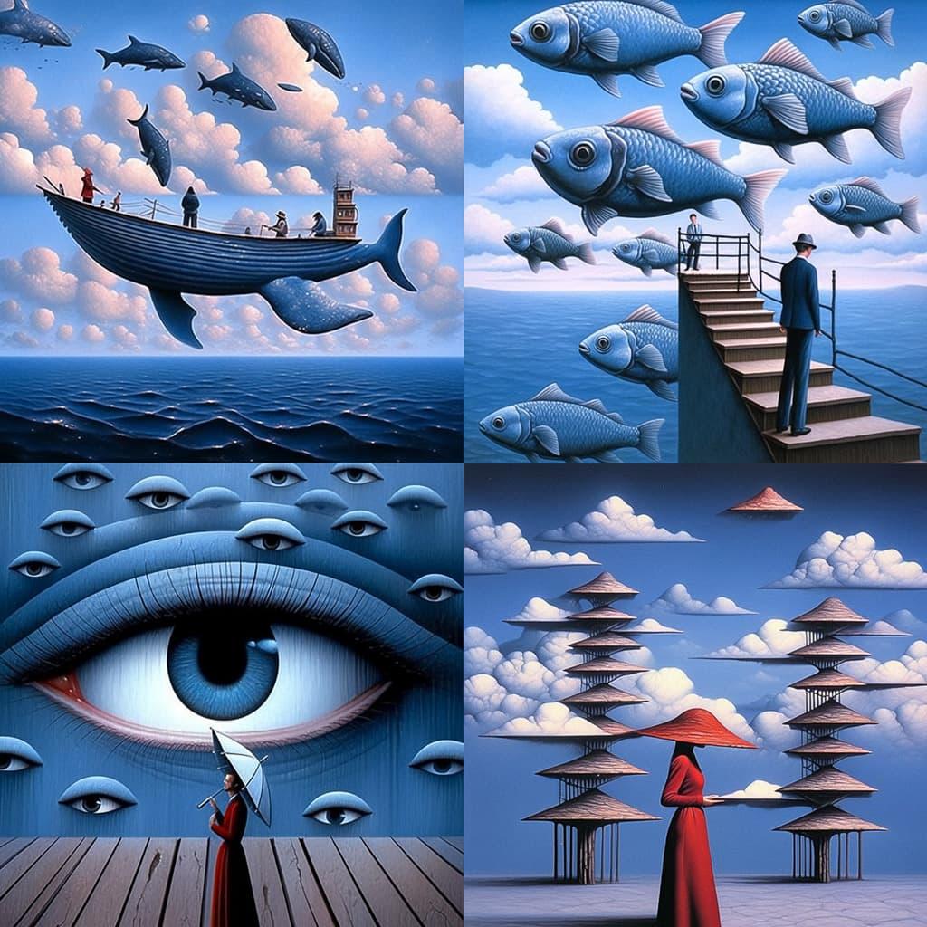 Rafal Olbinski style, Midjourney Niji 5, render 1 of 4