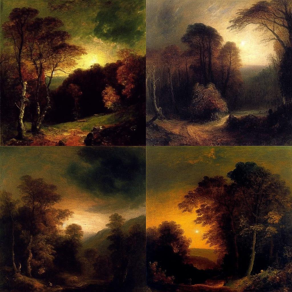 Ralph Blakelock style, Midjourney Niji 4, render 1 of 4