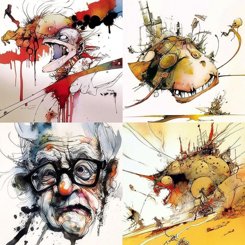 Ralph Steadman style, Midjourney Niji 4, render 1 of 4