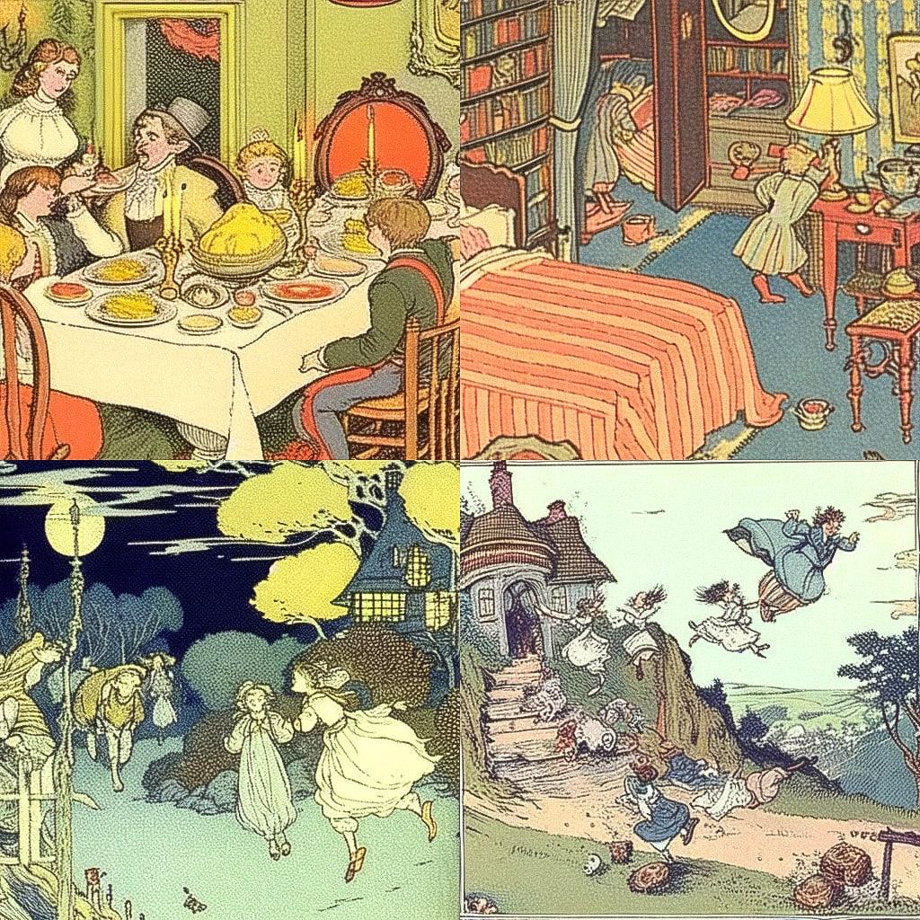 Randolph Caldecott style, Midjourney Niji 4, render 1 of 4