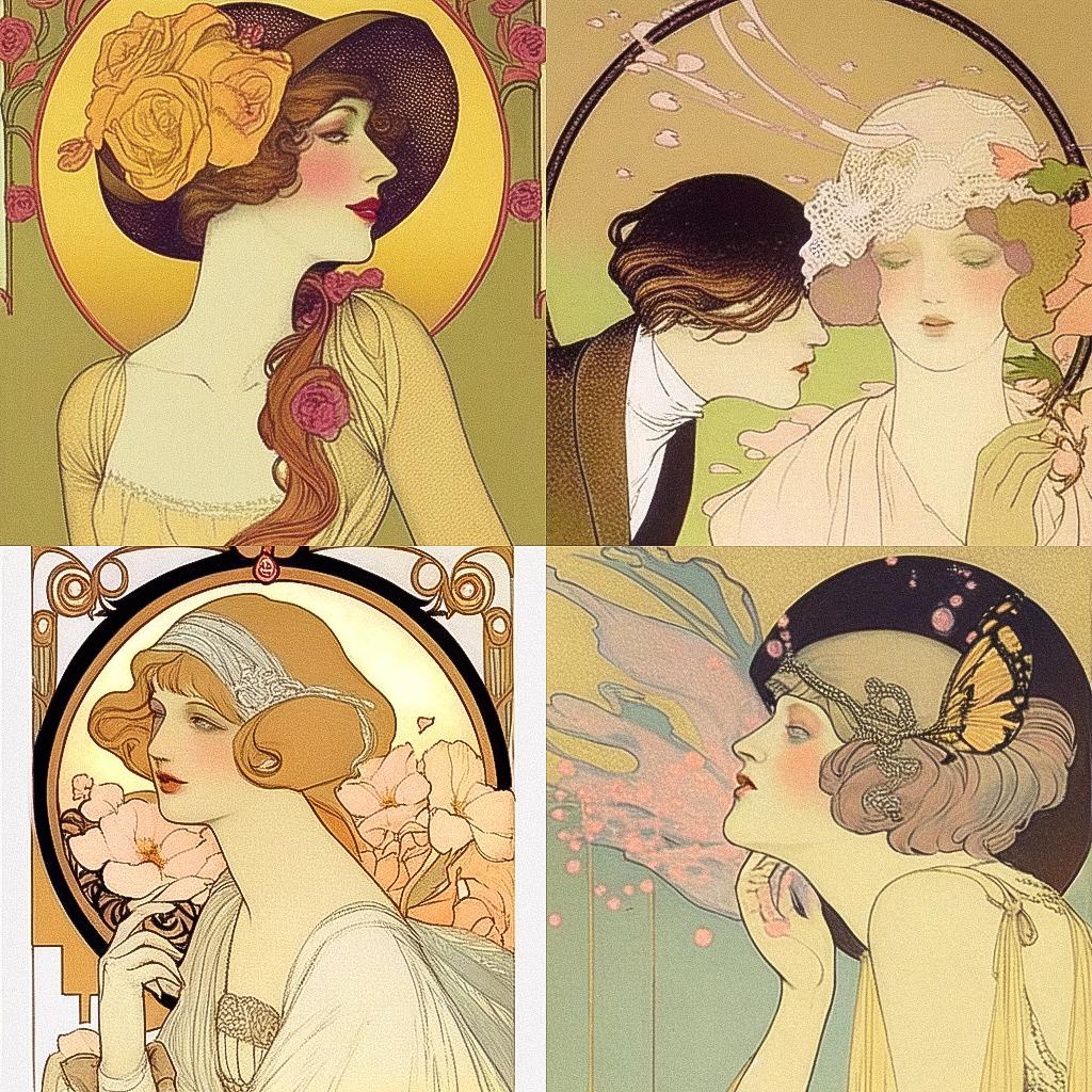 Raphael Kirchner style, Midjourney Niji 4, render 1 of 4