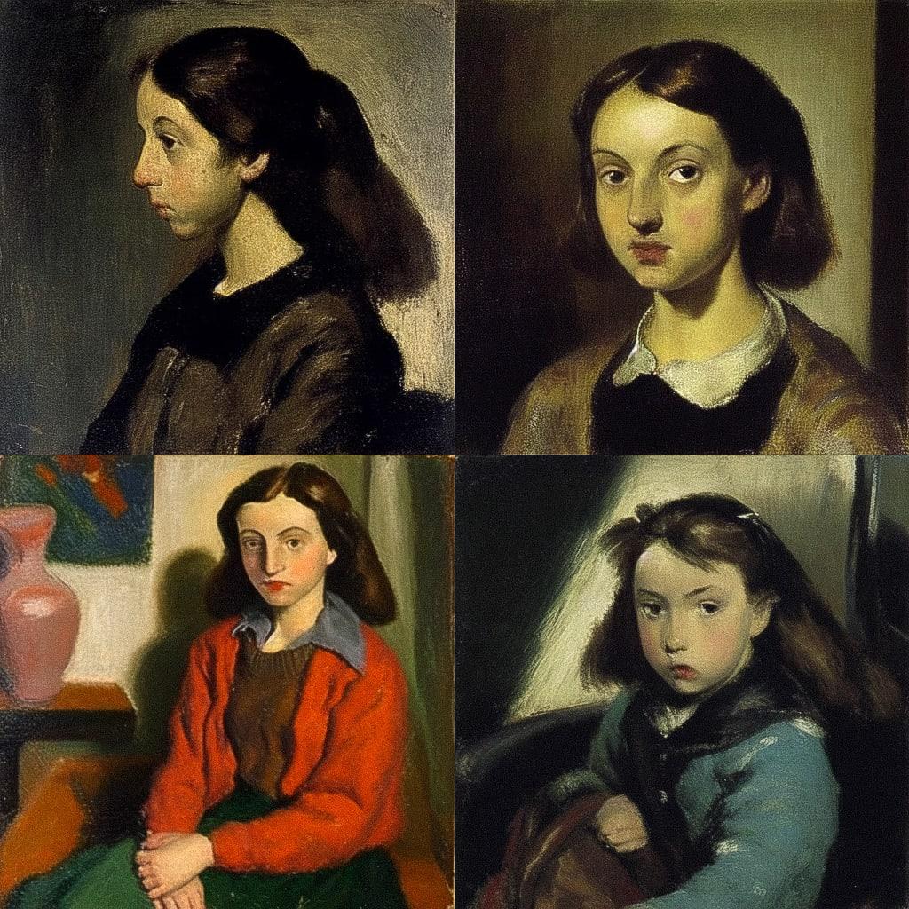 Raphael Soyer style, Midjourney Niji 4, render 1 of 4