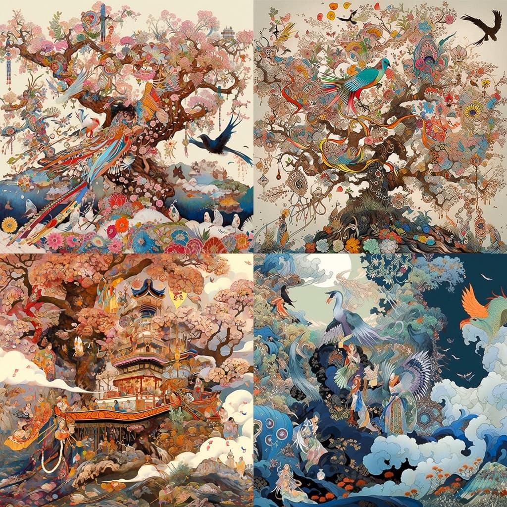 Raqib Shaw style, Midjourney Niji 5, render 1 of 4