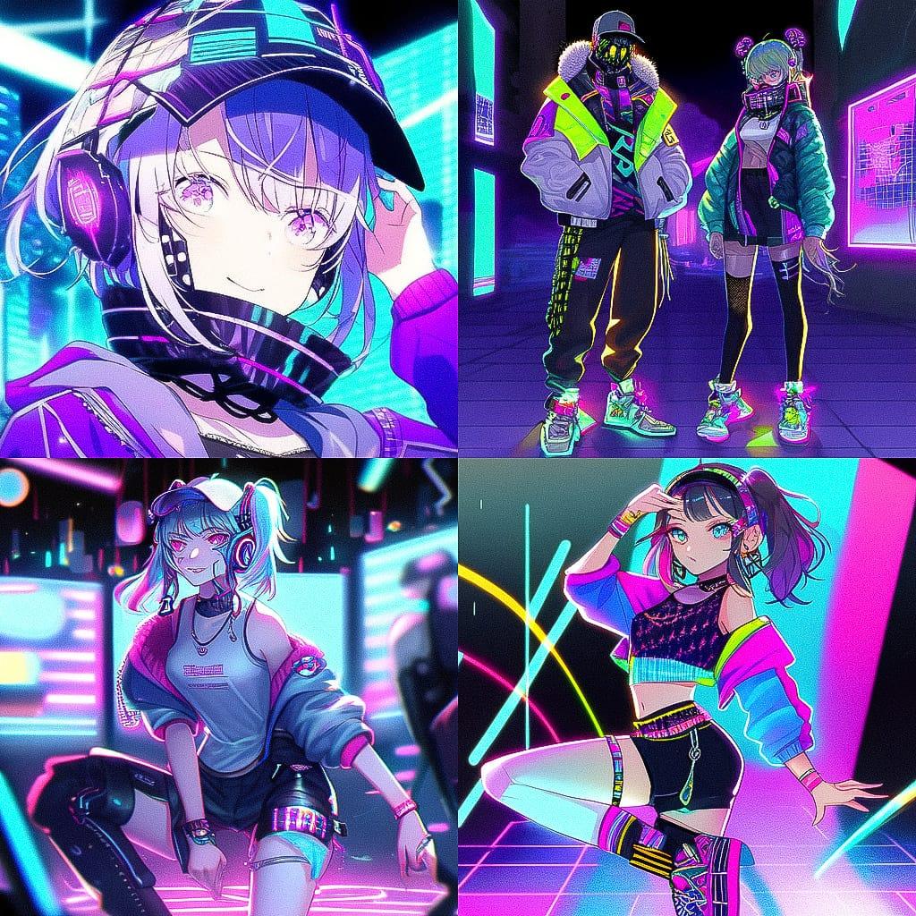 Rave fashion style, Midjourney Niji 4, render 1 of 4