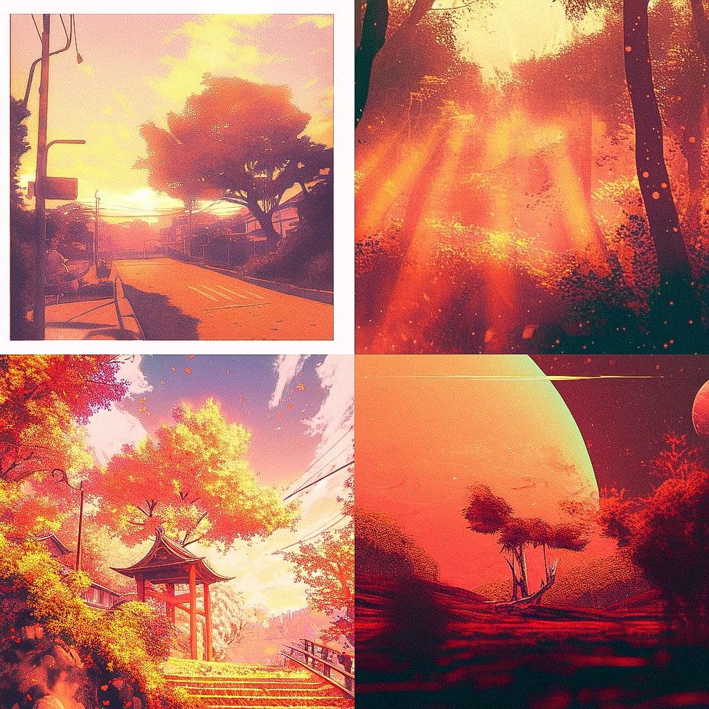 Redscale print style, Midjourney Niji 4, render 1 of 4