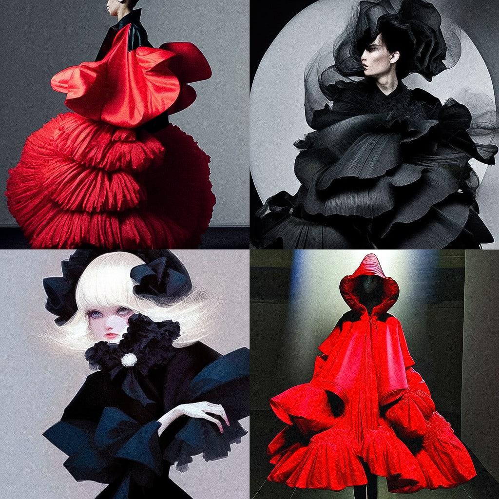 Rei Kawakubo style, Midjourney Niji 4, render 1 of 4