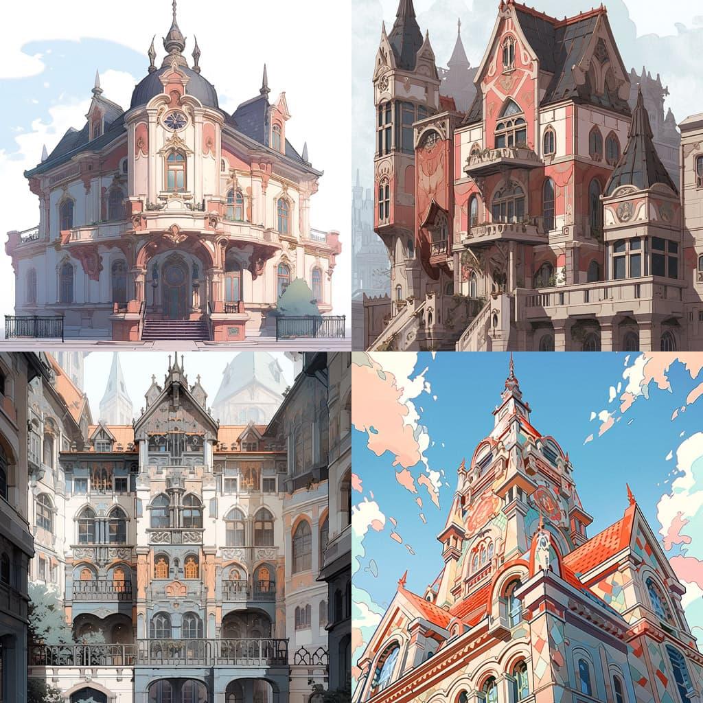 Renaissance architecture style, Midjourney Niji 4, render 1 of 4