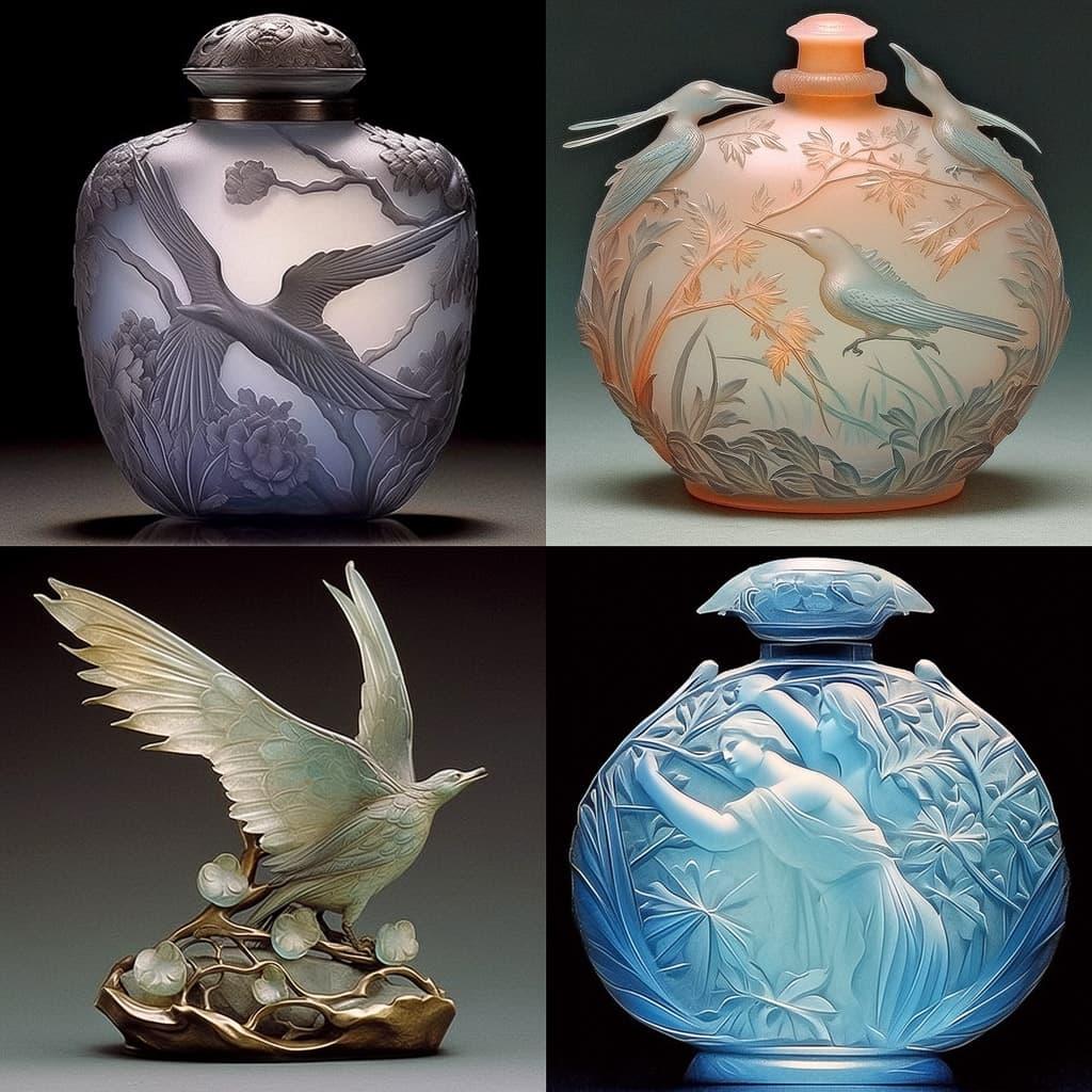 Rene Lalique style, Midjourney Niji 5, render 1 of 4