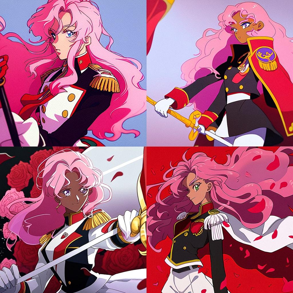 Revolutionary Girl Utena style, Midjourney Niji 4, render 1 of 4