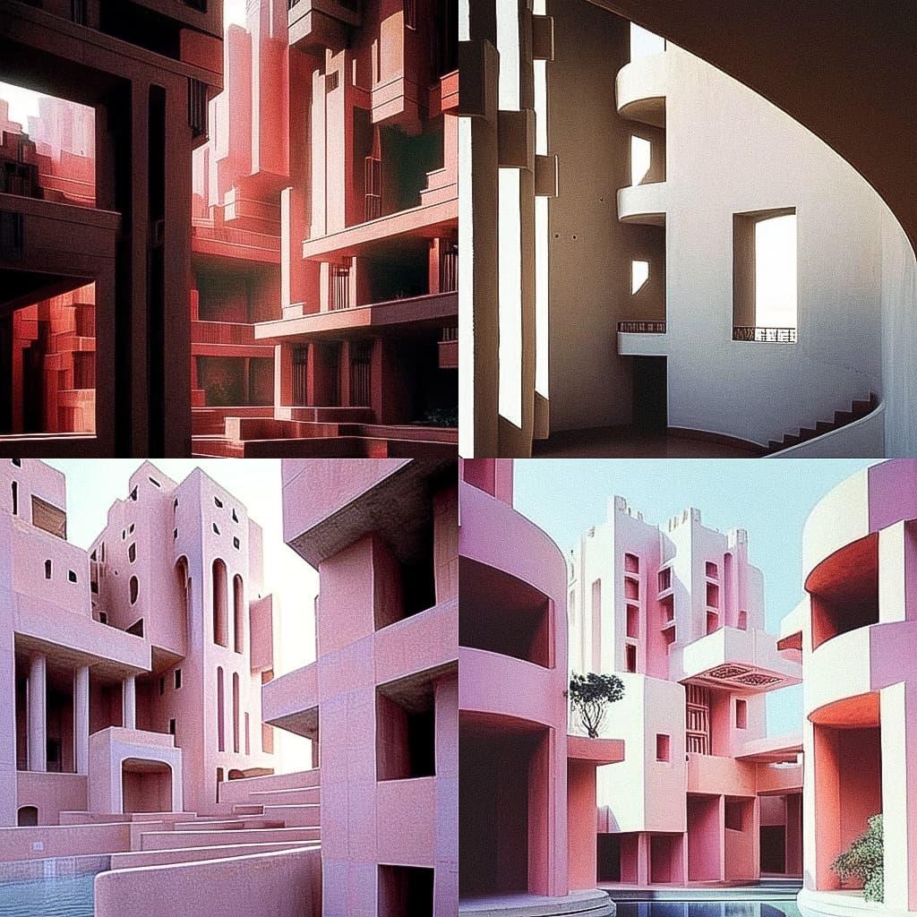 Ricardo Bofill style, Midjourney Niji 4, render 1 of 4