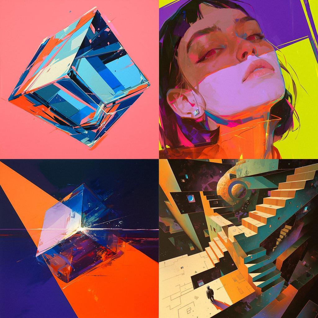 Richard Anuszkiewicz style, Midjourney Niji 6, render 1 of 4