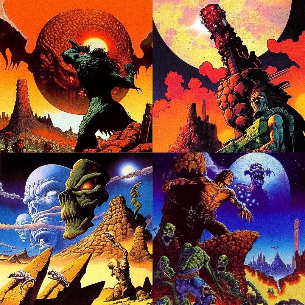 Richard Corben style, Midjourney Niji 4, render 1 of 4