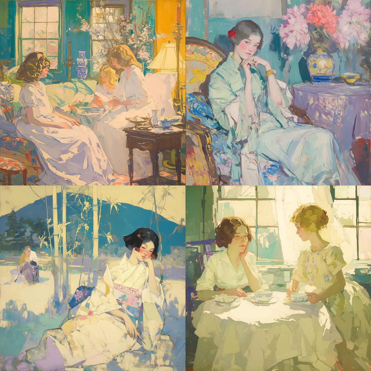 Richard Edward Miller style, Midjourney Niji 6, render 1 of 4