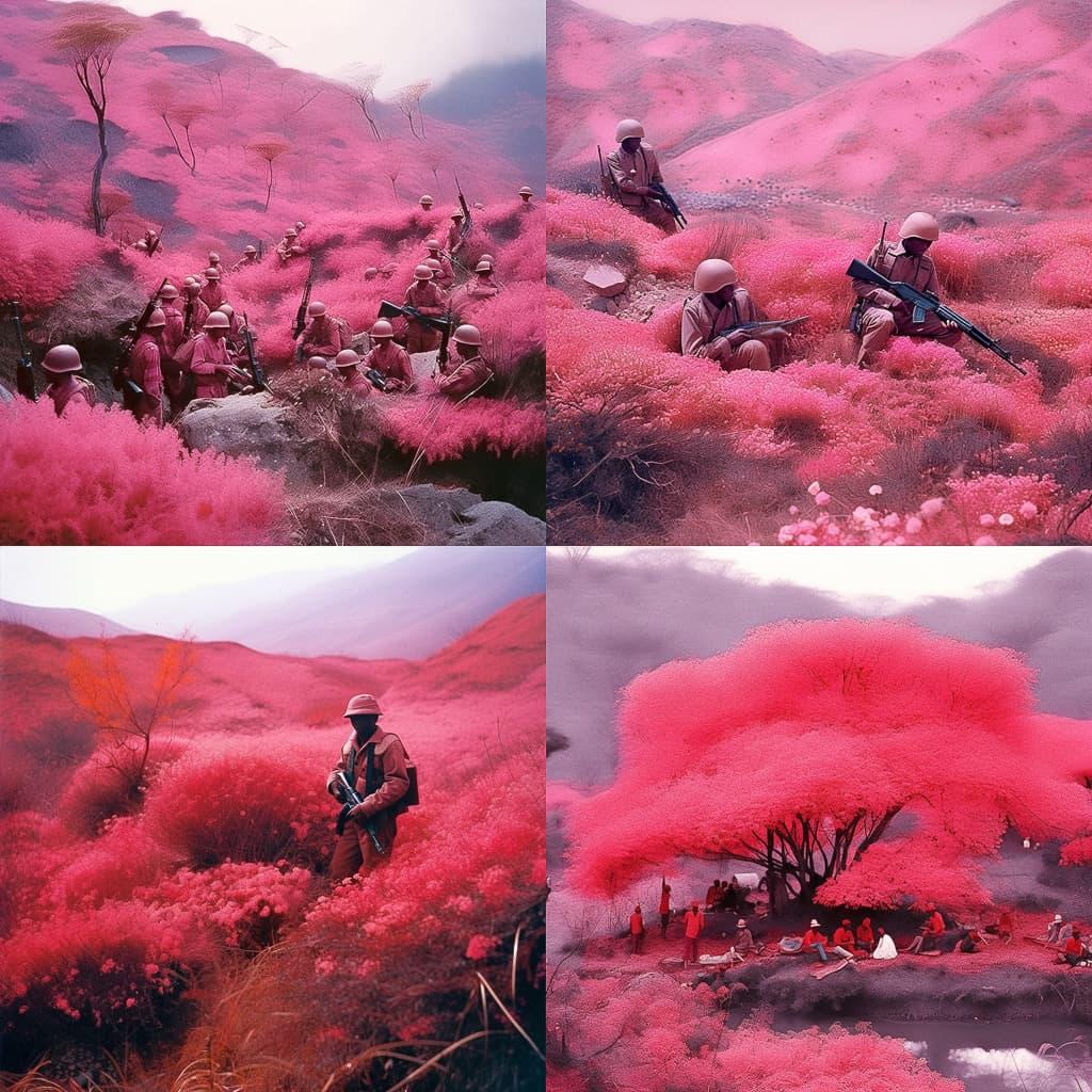 Richard Mosse style, Midjourney Niji 5, render 1 of 4