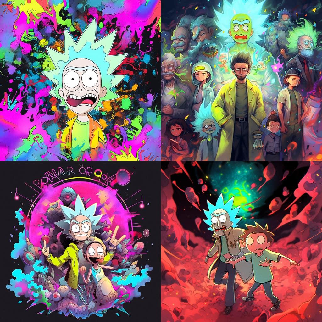 Rick and Morty style, Midjourney Niji 5, render 1 of 4