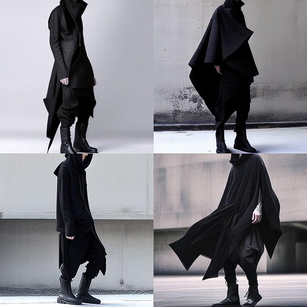 Rick Owens style, Midjourney Niji 4, render 1 of 4