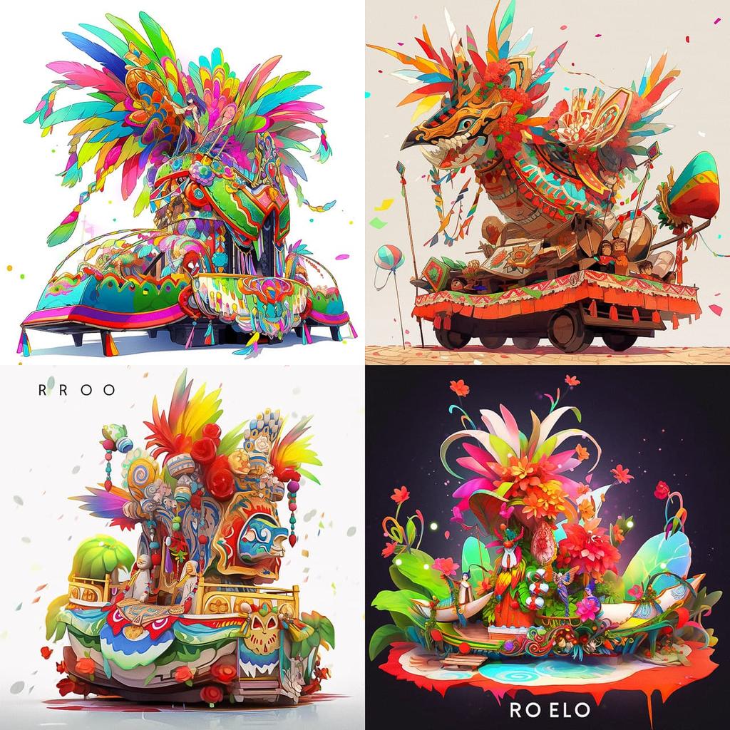 Rio Carnival float style, Midjourney Niji 5, render 1 of 4