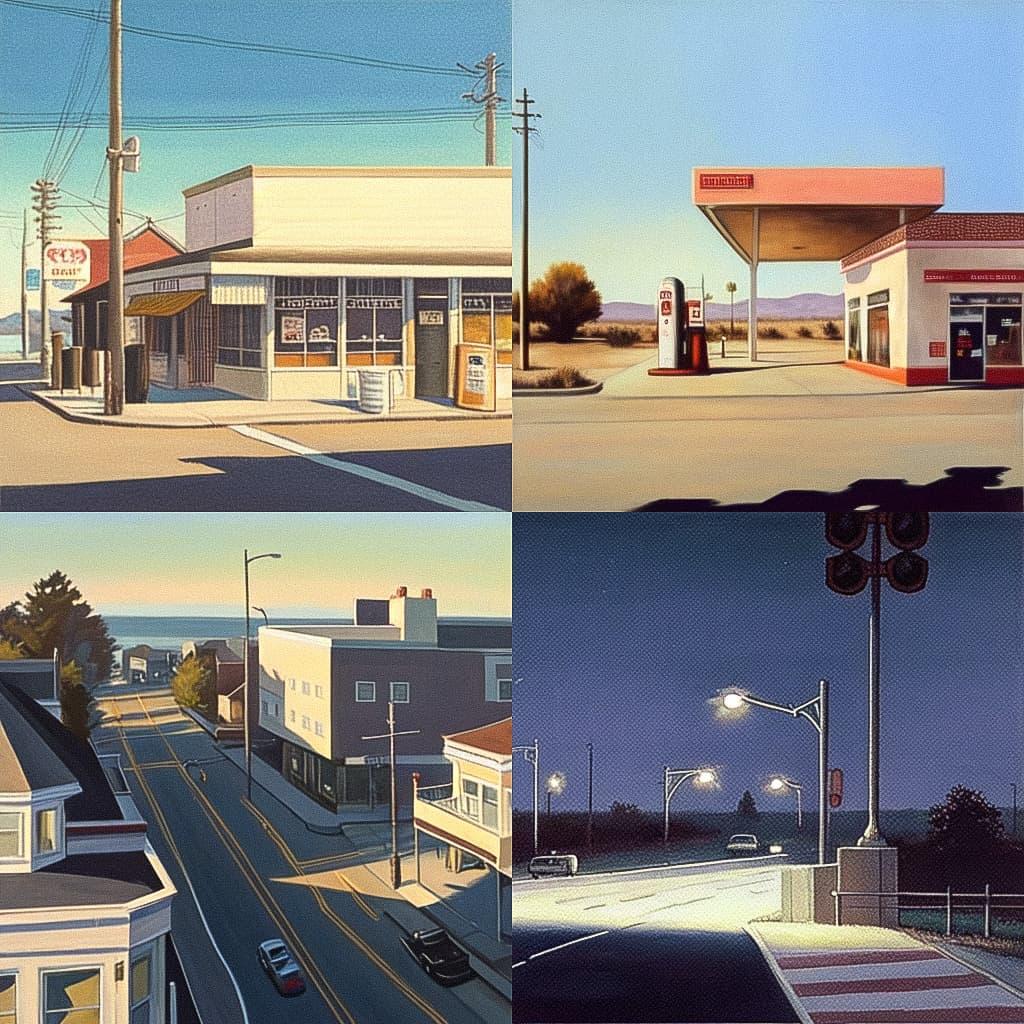 Robert Bechtle style, Midjourney Niji 5, render 1 of 4
