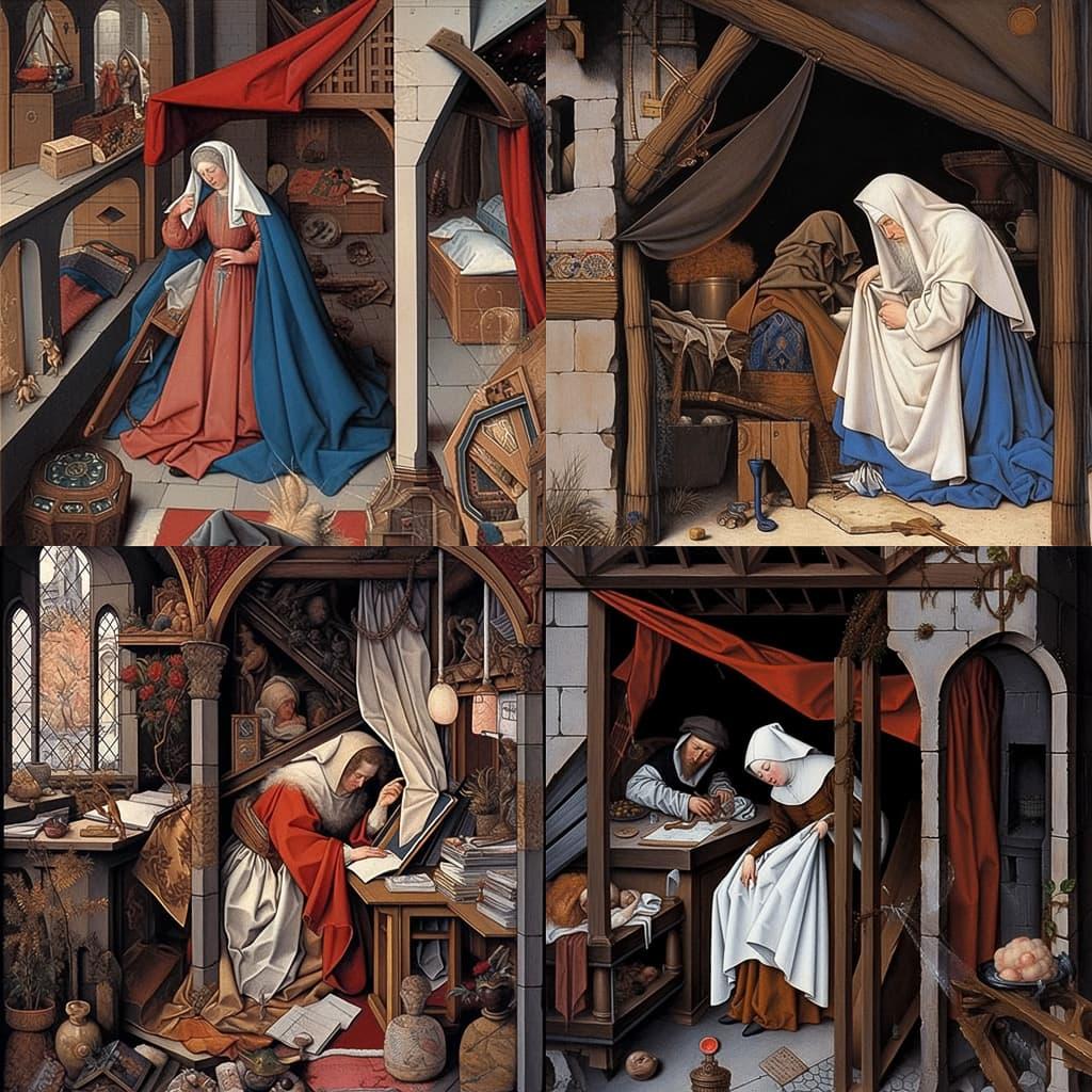 Robert Campin style, Midjourney Niji 5, render 1 of 4