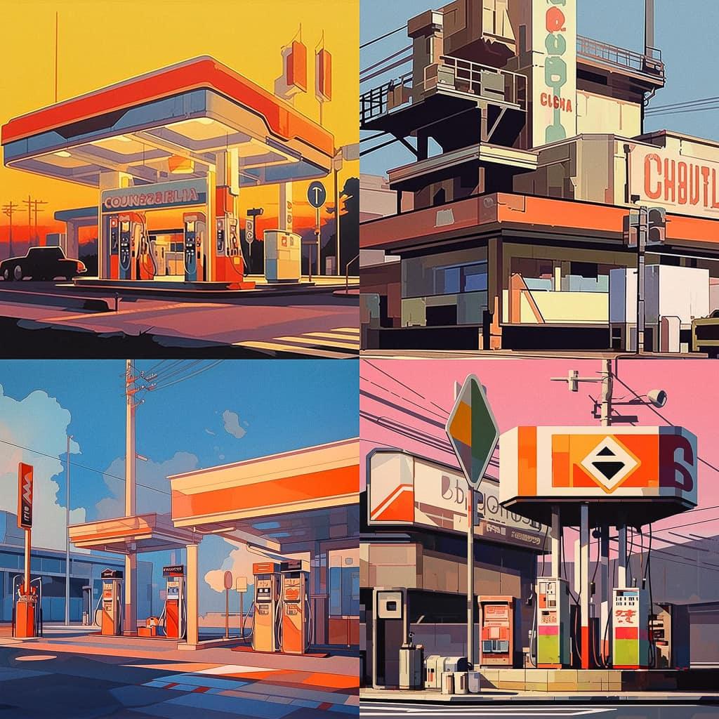 Robert Cottingham style, Midjourney Niji 5, render 1 of 4
