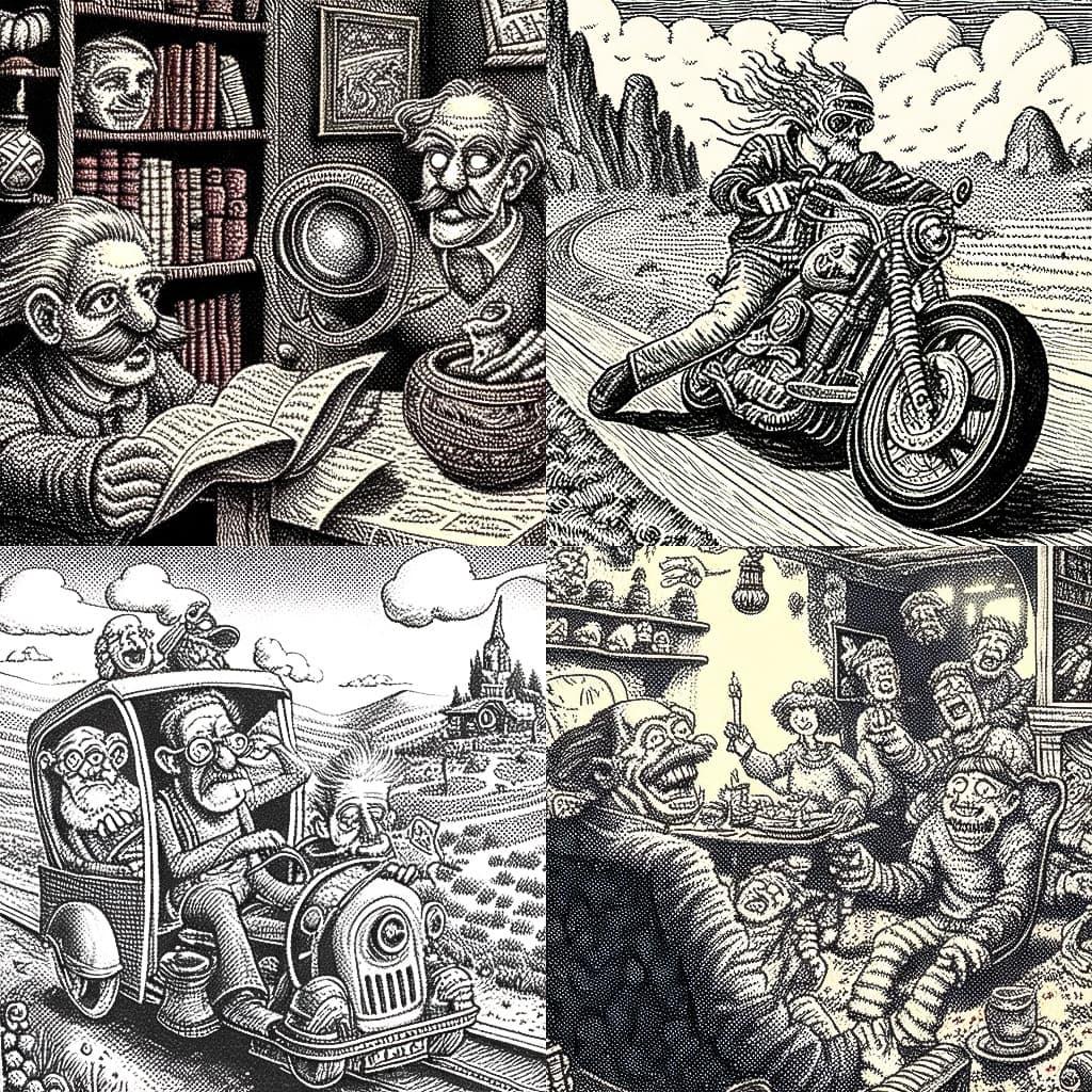 Robert Crumb style, Midjourney Niji 4, render 1 of 4