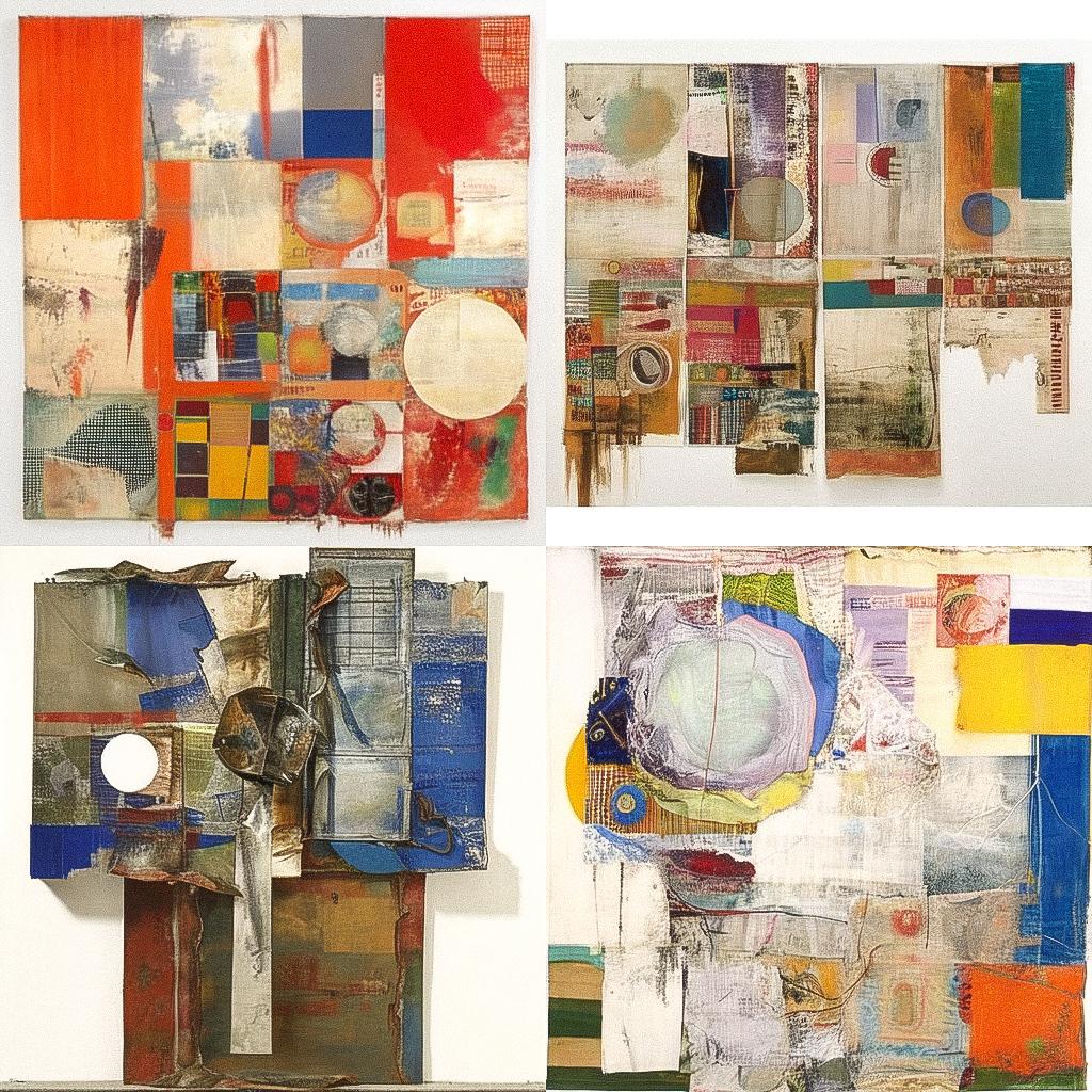 Robert Rauschenberg style, Midjourney Niji 4, render 1 of 4