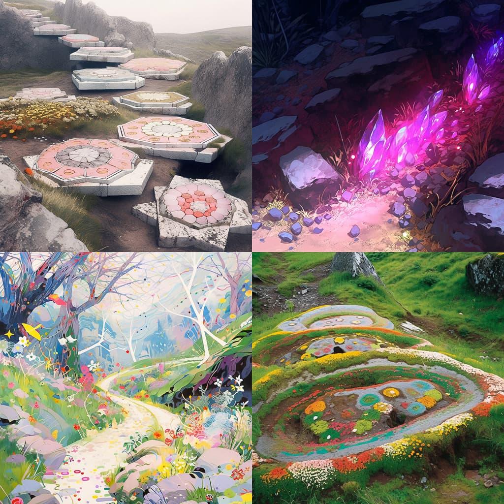 Robert Smithson style, Midjourney Niji 5, render 1 of 4
