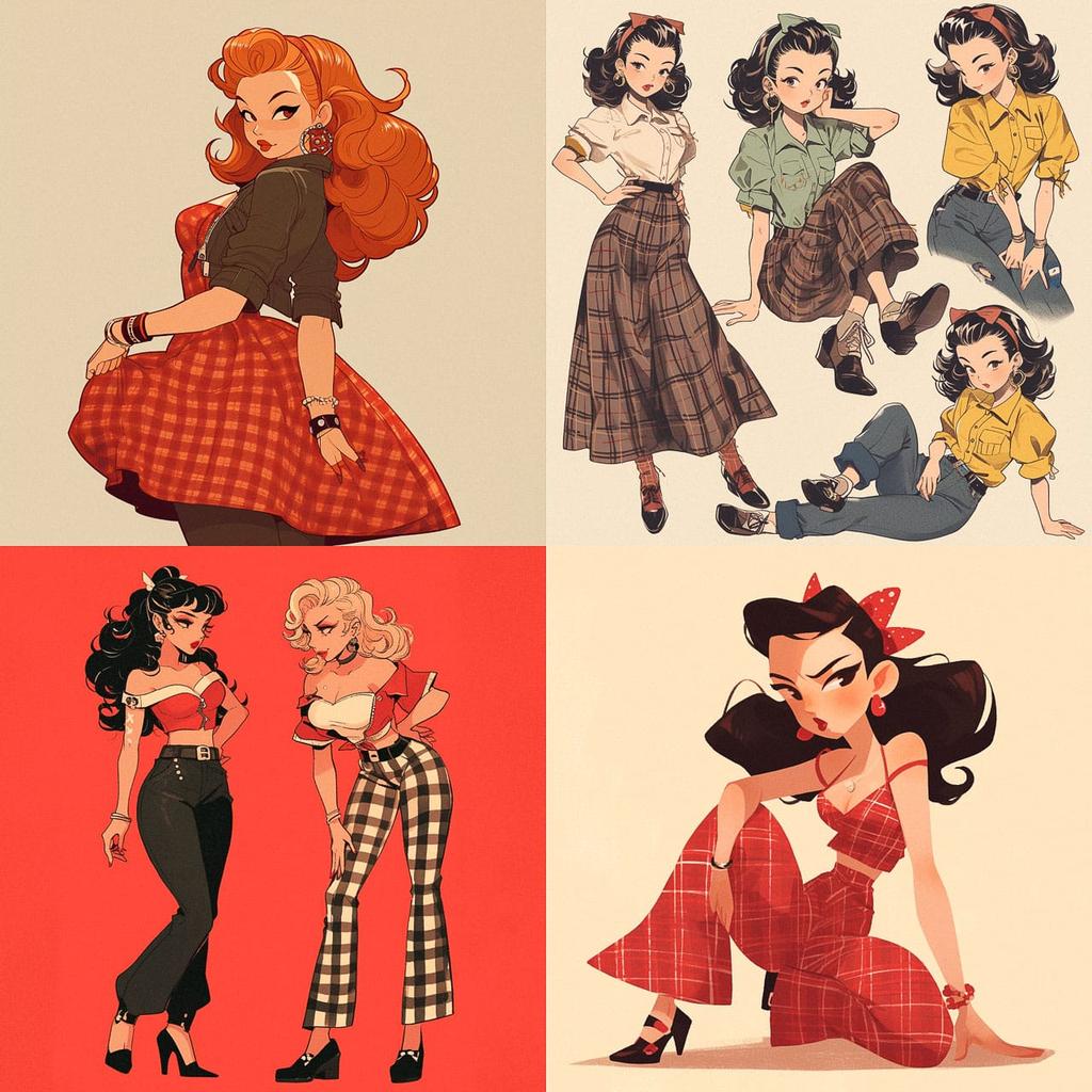 Rockabilly fashion style, Midjourney Niji 6, render 1 of 4