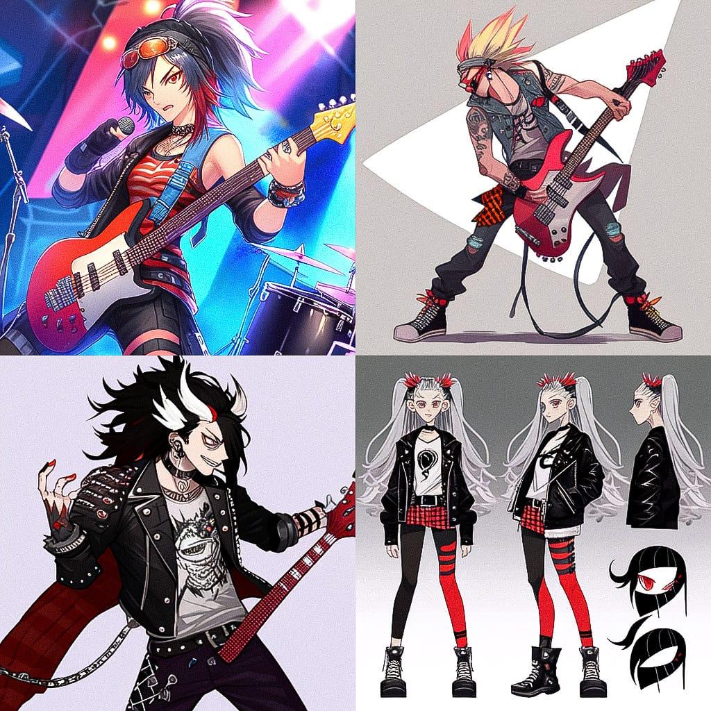 Rocker fashion style, Midjourney Niji 4, render 1 of 4