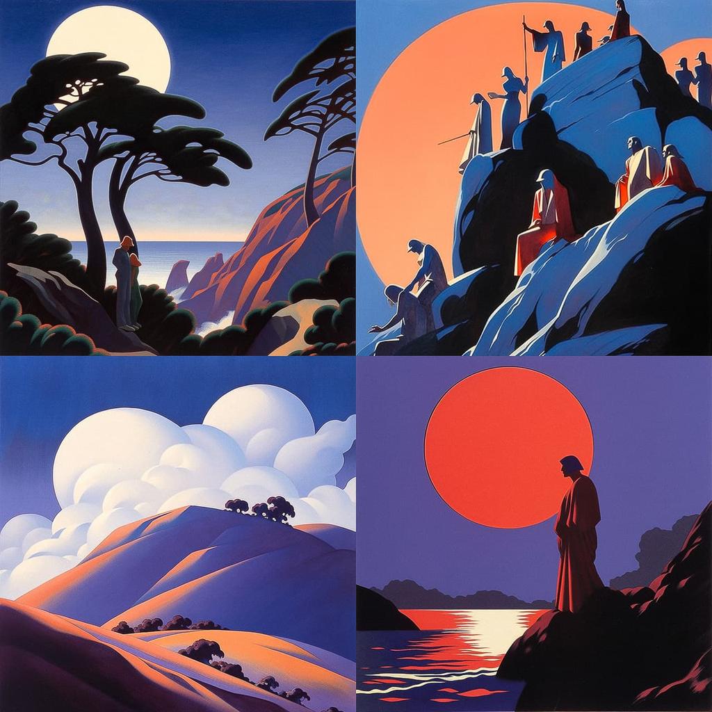 Rockwell Kent style, Midjourney Niji 5, render 1 of 4
