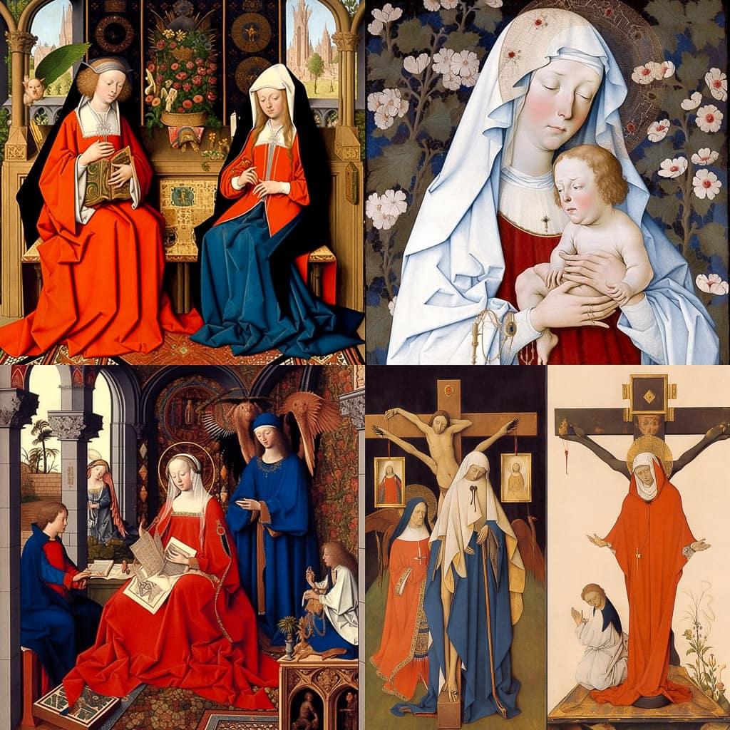 Rogier van der Weyden style, Midjourney Niji 5, render 1 of 4