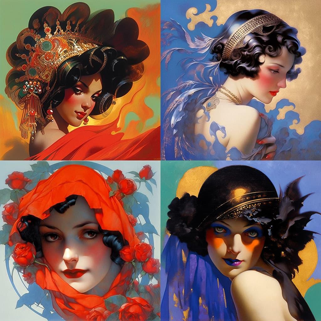 Rolf Armstrong style, Midjourney Niji 5, render 1 of 4